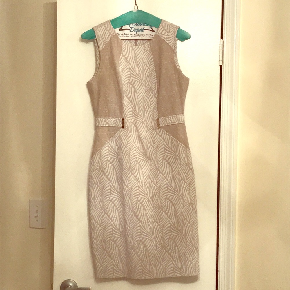 Calvin Klein Beige printed Work Dress